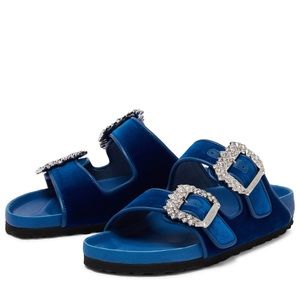 NWT 💙 Manolo Blahnik x Birkenstock Arizona crystal-embellished velvet sandal